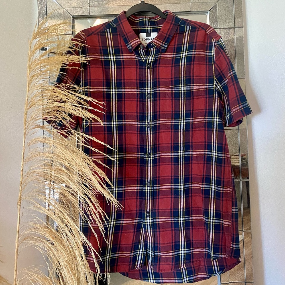 TOPMAN Short Sleeve Flannel Button Down